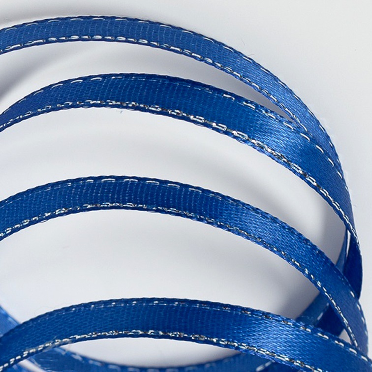 Атласная лента 0,6 см синий/серебро (бабина) — изображение 1