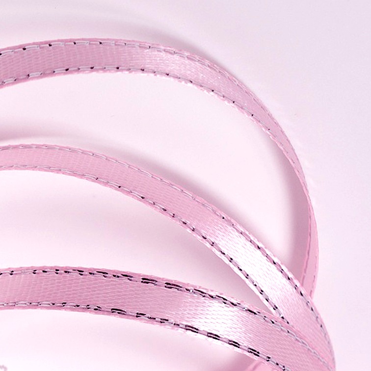 Атласная лента 0,6 см розовый/серебро (бабина) — изображение 1