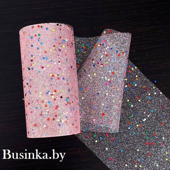 Фатин с разноцветными пайетками и блёстками 15 см, розовый (1 метр) — изображение 1