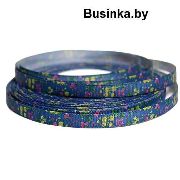 Репсовая лента "Цветы" 1 см (1 м), синий — изображение 1