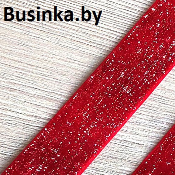 Бархатная лента с люрексом 4 см, красный (0,90 метра) — изображение 1