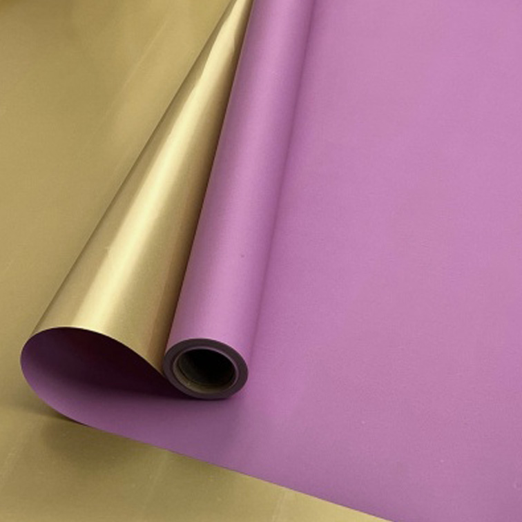 Плёнка двухсторонняя 56 см*10м сиреневый/золото (65мкм) — изображение 1