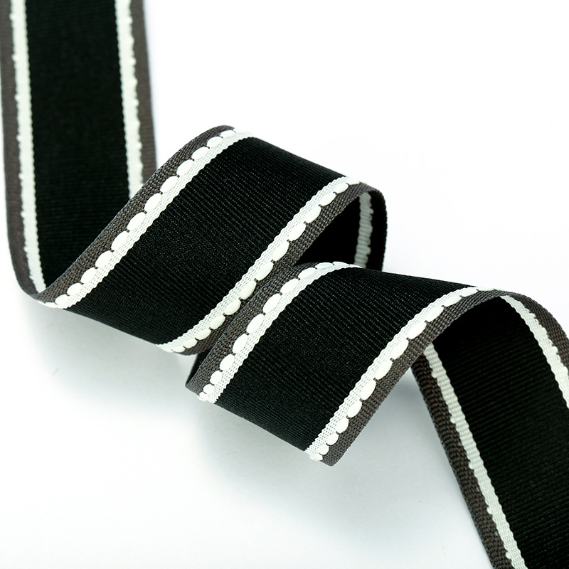 Текстильная лента с декоративным стежком, 2,5 см (1 метр), чёрный — изображение 1