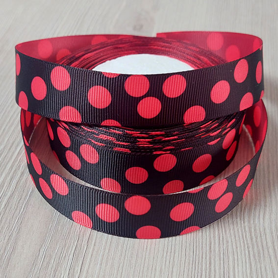 Репсовая лента "Горох" 2.5 см (1 м), красный/чёрный — изображение 1