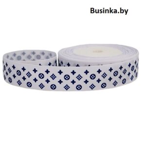 Репсовая лента 2,5 см (1м), белый/синий