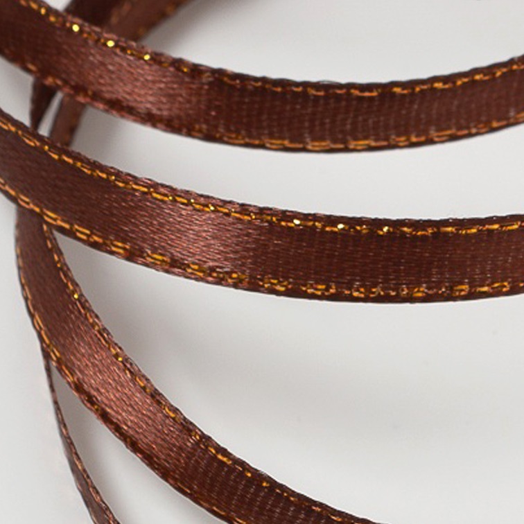 Атласная лента 0,6 см коричневый/золото  (бабина) — изображение 1