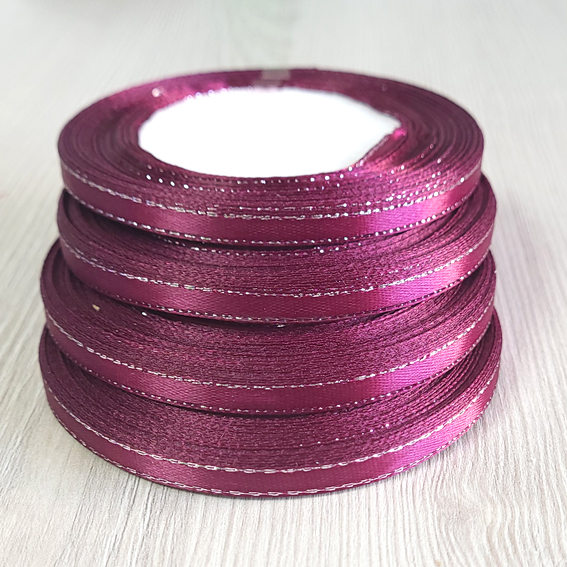 Атласная лента 0,6 см бургунди/серебро (бабина) — изображение 1