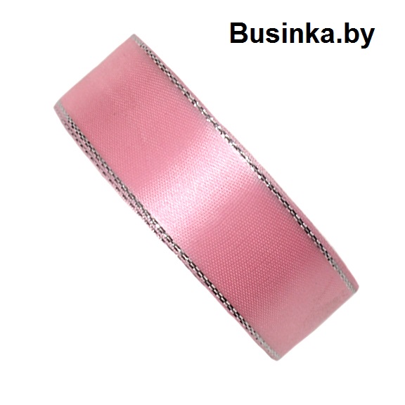 Атласная лента 2,5 см розовый с серебряным люрексом  (бабина) — изображение 1