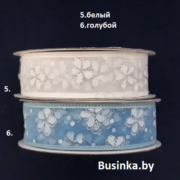 Лента органза "Цветочки" с блёстками 2.5 см (1 метр) — изображение 2