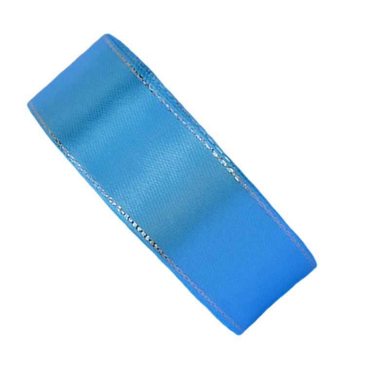 Атласная лента 2,5 см голубой с серебрянным люрексом  (бабина) — изображение 1