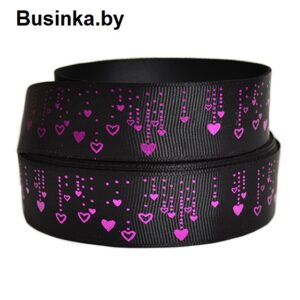 Репсовая лента "Сердечки" 2,5 см (1м), чёрный