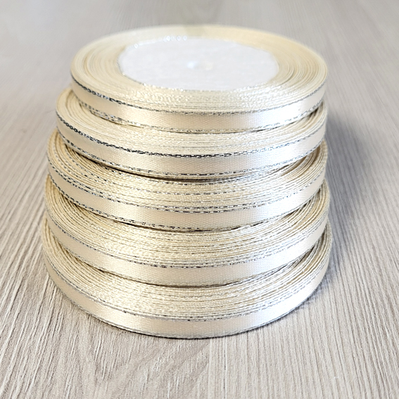 Атласная лента 0,6 см айвори/серебро (бабина) (бежевый) — изображение 1