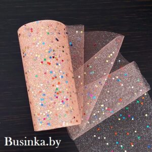 Фатин с разноцветными пайетками и блёстками 15 см, персиковый (1 метр)
