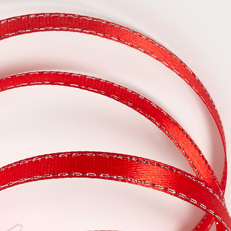Атласная лента 0,6 см красный/серебро (бабина) — изображение 1