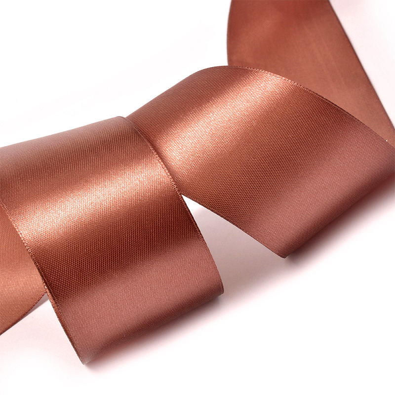 Атласная двусторонняя лента 5 см (1 метр), красно-коричневый — изображение 1