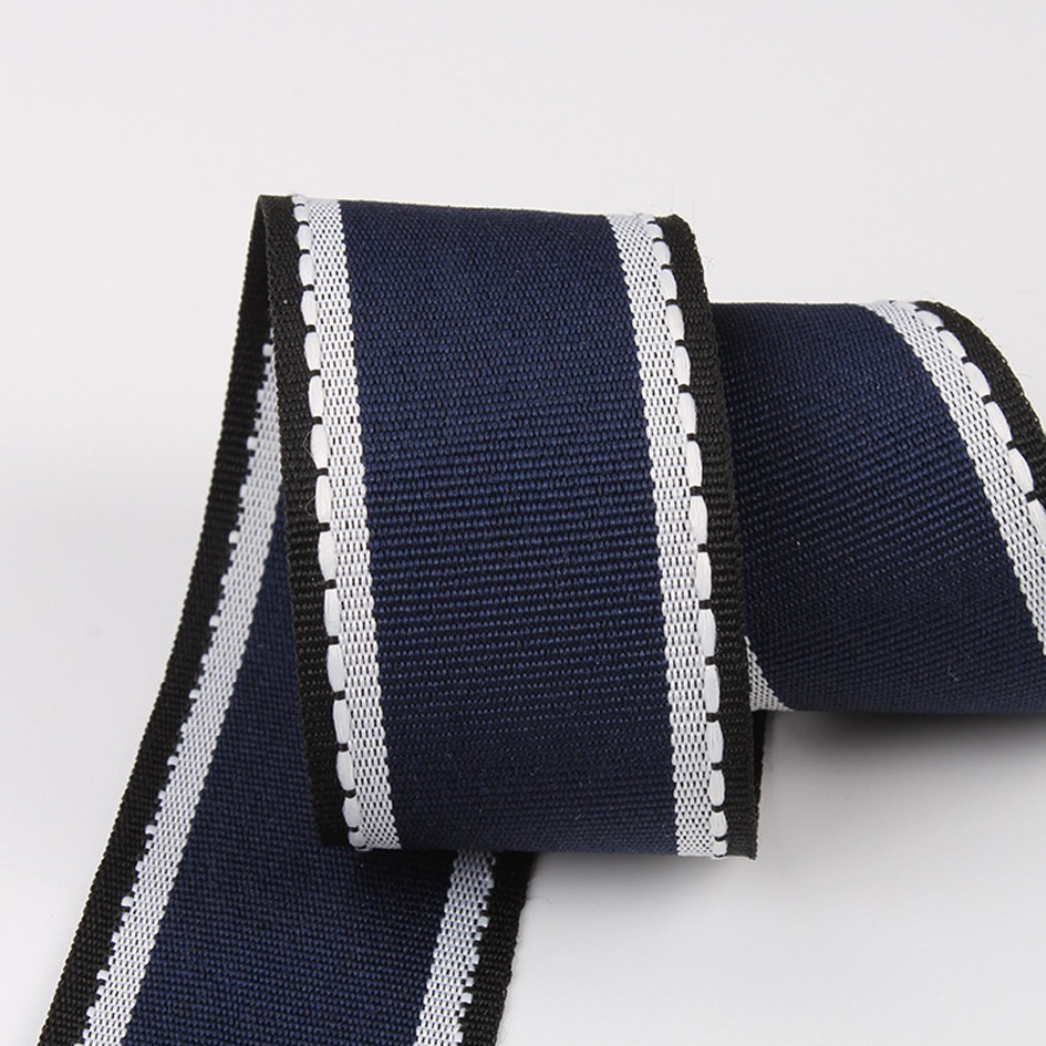 Текстильная лента с декоративным стежком, 4 см (1 метр), тёмно-синий — изображение 1