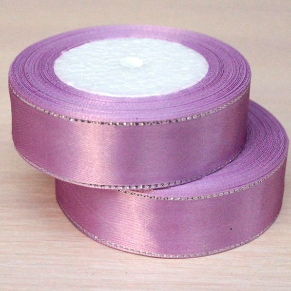 Атласная лента с серебряным люрексом 2,5 см, светло-сиреневый (бабина) — изображение 1