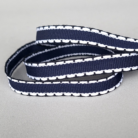 Текстильная лента с декоративным стежком, 0,9 см (1 метр), тёмно-синий — изображение 1