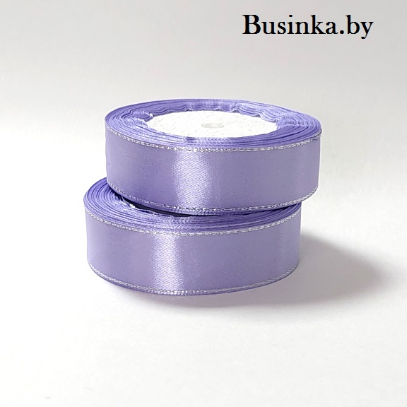 Атласная лента с серебряным люрексом 2,5 см, сиреневый (бабина) — изображение 1