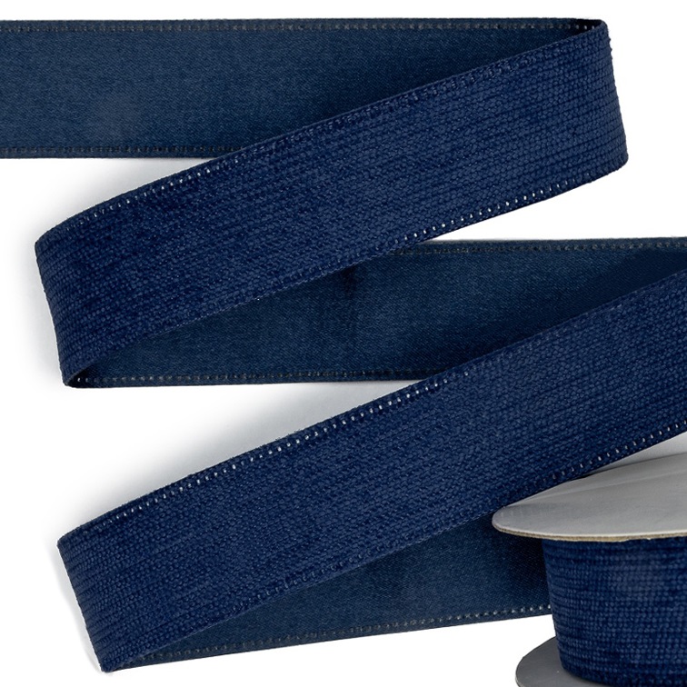 Лента вельвет/атлас 2,5 см, тёмно-синий (0,90 метра) — изображение 1