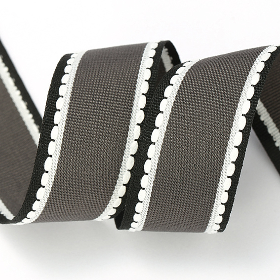 Текстильная лента с декоративным стежком, 2,5 см (1 метр), серый — изображение 1