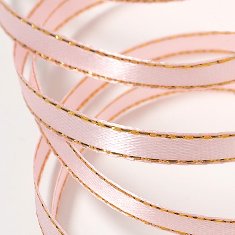 Атласная лента 0,6 см розовый/золото  (бабина) — изображение 1