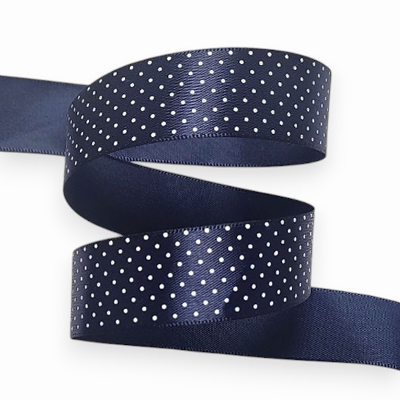 Атласная лента "Горох" 2,5 см (1 метр), тёмно-синий — изображение 1