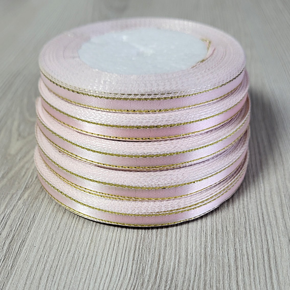 Атласная лента 0,6 см светло-розовый/золото (бабина) — изображение 1