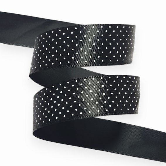 Атласная лента "Горох" 2,5 см (1 метр), чёрный — изображение 1
