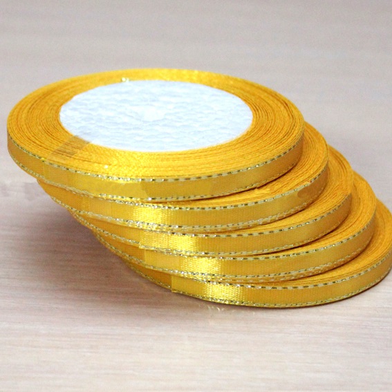 Атласная лента 0,6 см жёлтый с серебряным люрексом  (бабина) — изображение 1