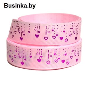 Репсовая лента "Сердечки" 2,5 см (1м), розовый