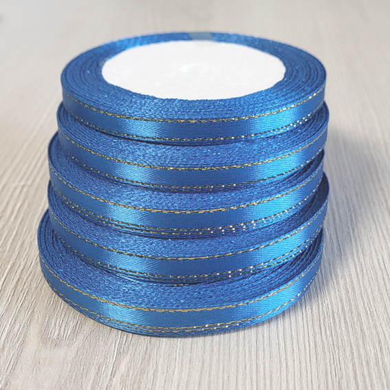 Атласная лента 0,6 см светло-синий/золото (бабина) — изображение 1