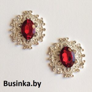 Серединки ювелирные  25*27 мм, серебро/тёмно-красный (1 шт), металл