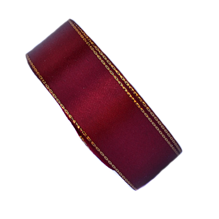 Атласная лента 2,5 см бордовый с золотым люрексом  (бабина) — изображение 1