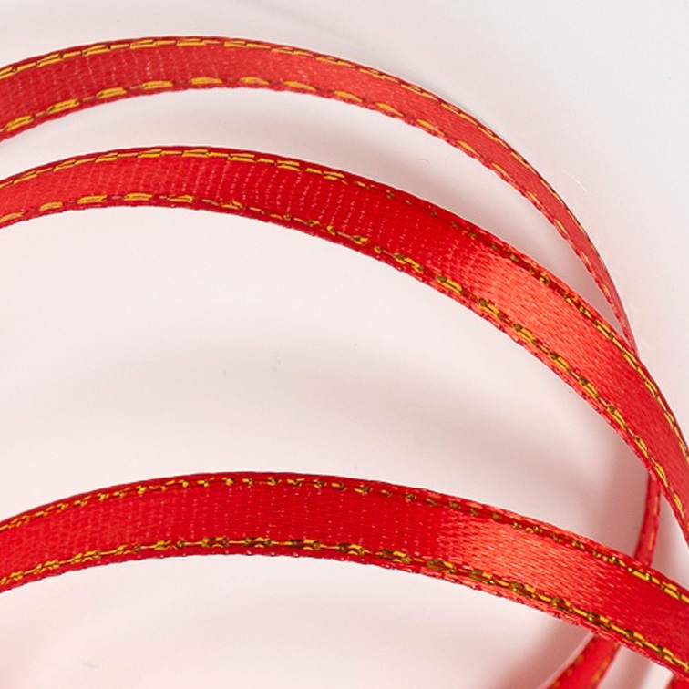 Атласная лента 0,6 см красный/золото (бабина) — изображение 1