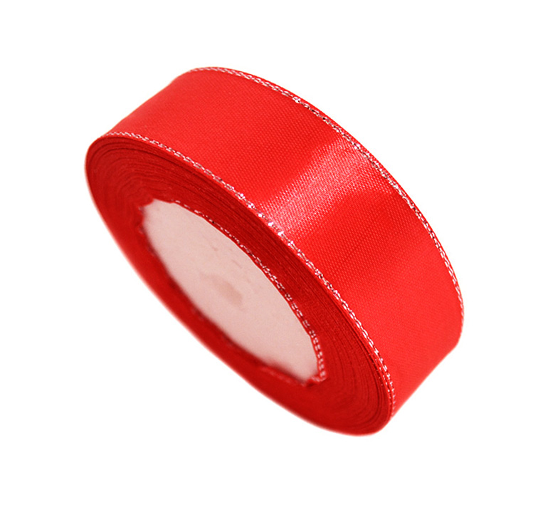 Атласная лента 2,5 см красный с серебряным люрексом (бабина)