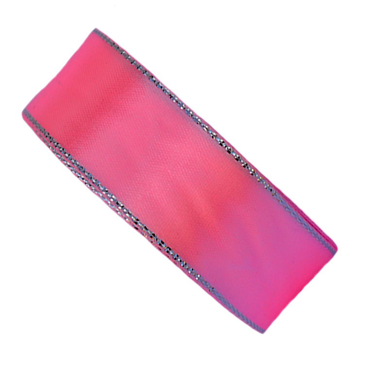 Атласная лента 2,5 см розовый с серебряным люрексом (бабина)