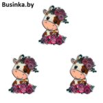 Кабошон-вырубка "Коровка с розочками" 27*38 мм  (1 шт)