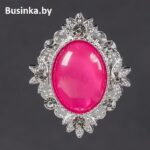 Серединки ювелирные  26*34 мм, серебро/ярко-розовый (1 шт)