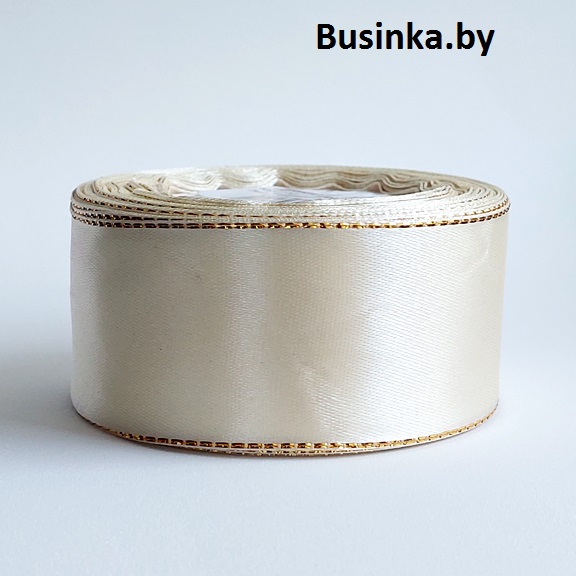 ар-айвори 4см Атласная лента 4 см с люрексом  (1 метр), айвори/золото — изображение 1
