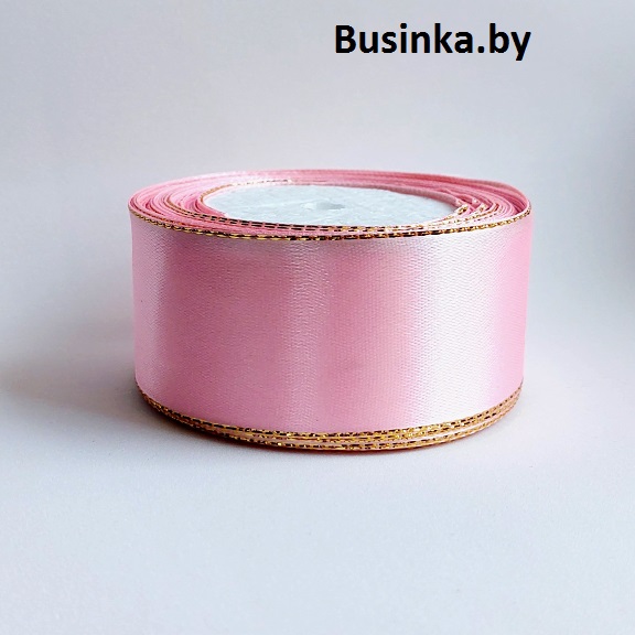 ар-роз-4 см Атласная лента 4 см с люрексом  (1 метр), розовый/золото — изображение 1