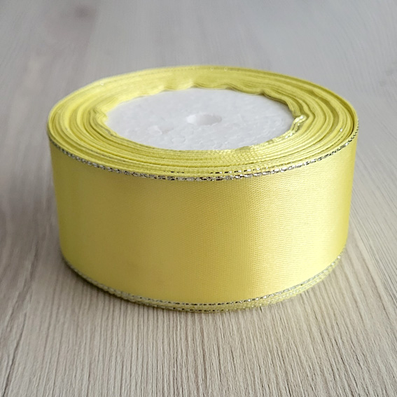 атл с люр св жёлт сере Атласная лента 4 см с люрексом  (1 метр), светло-жёлтый/серебро — изображение 1