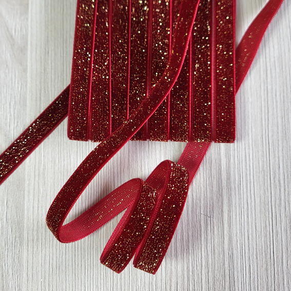 барх с люр бордо золото 1 см Бархатная лента с золотым люрексом 1 см, бордовый (10 метров) — изображение 1